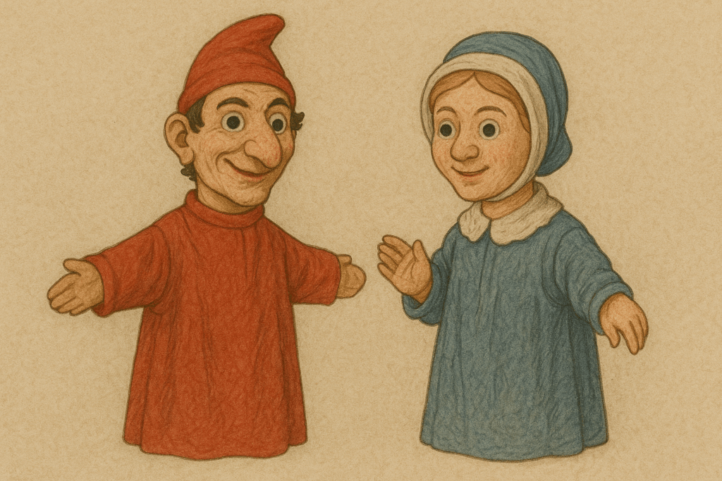 Een afbeelding van een oude poppenkast die de geschiedenis van het poppenspel illustreert van opera dei pupi laatst bewerkt